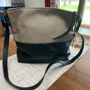 Fossil Charlotte Hobo Purse Black and Taupe (Tan)